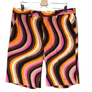 Loudmouth Golf Short Brown Pink Orange Wavy Swirls Performance Shorts Men's 38